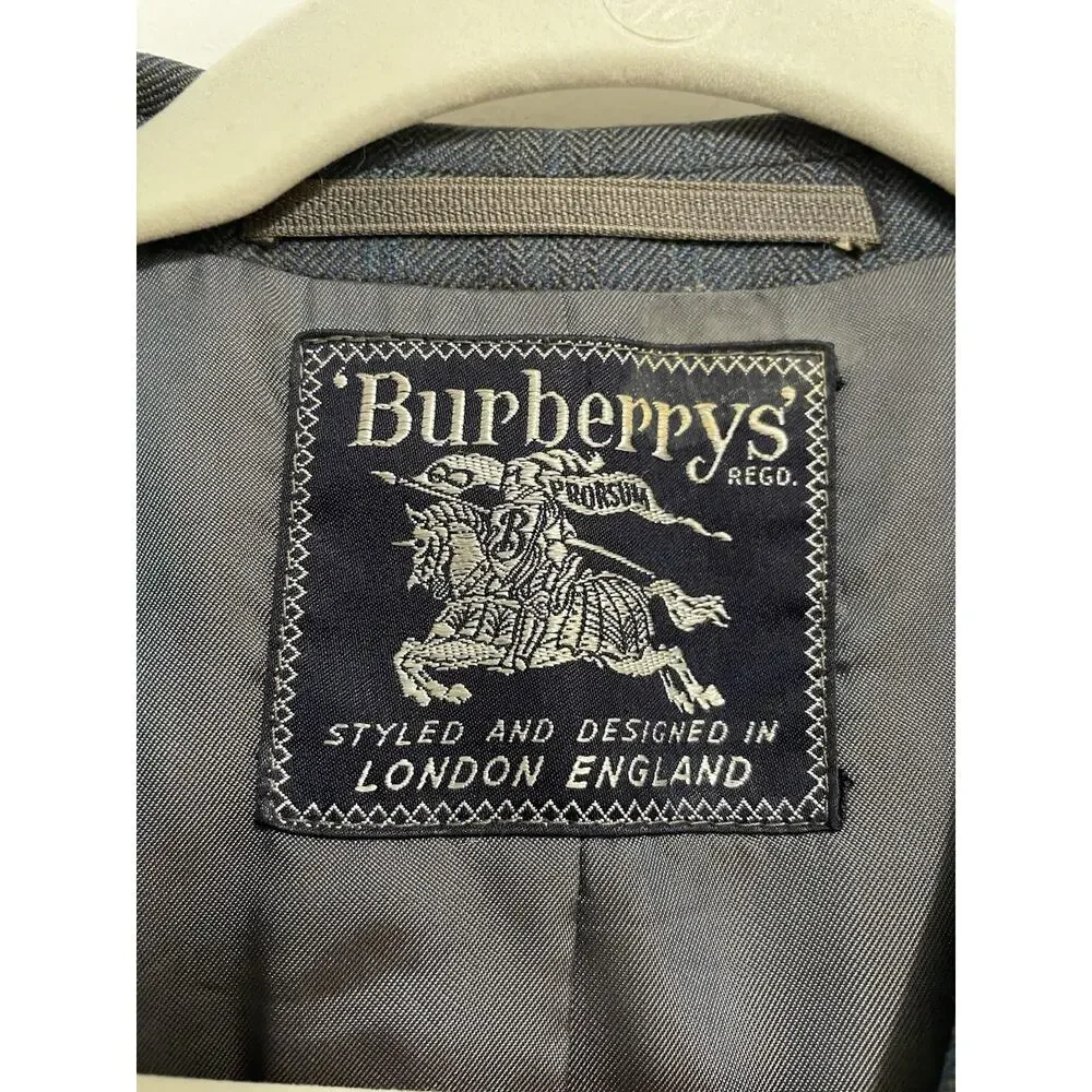VTG Burberrys Fein Kaller Men’s Blazer Jacket Wool Blend Houndstooth Blue Sz 40